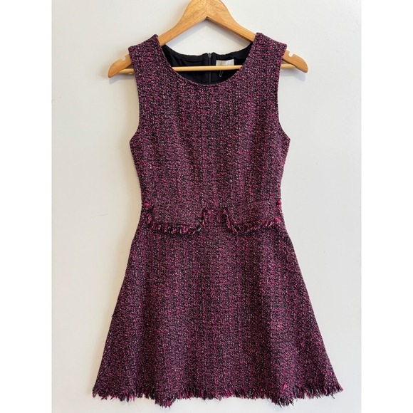 Otto Mode Dress Size 8‎ Pink Black Tweed Sleeveless Fringed Mini - Picture 6 of 7